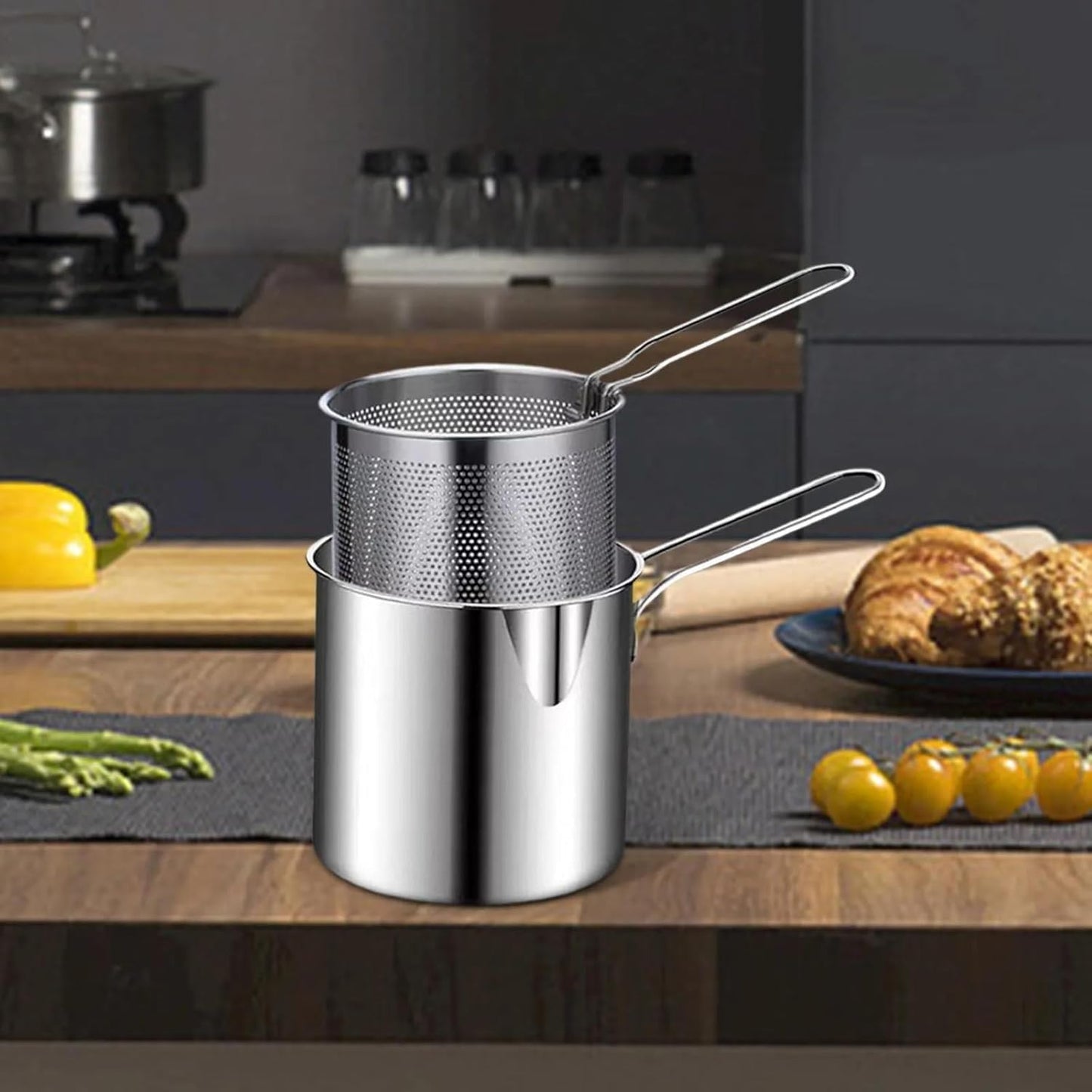 Kitchen Deep Frying Pot (Stainless Steel)